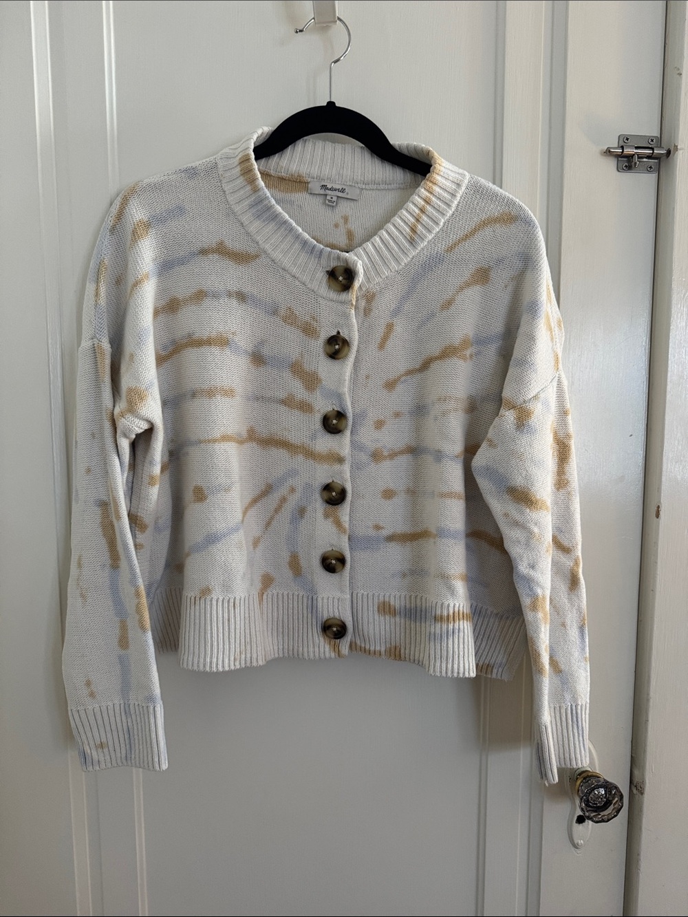 Madewell Cream and Tan Tie-Dye Button Front Cardigan